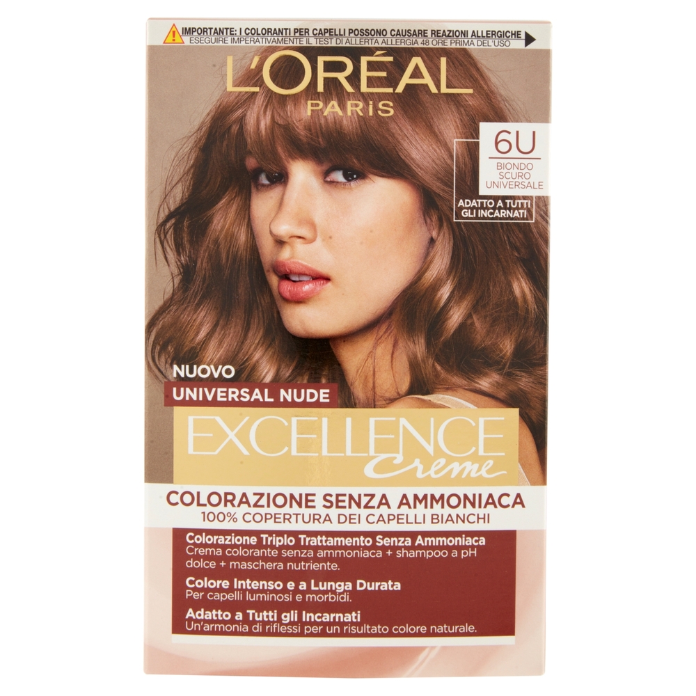L'Oreal Paris Colorazione permanente senza ammoniaca, Riflesso Universale, Biondo Scuro 6U